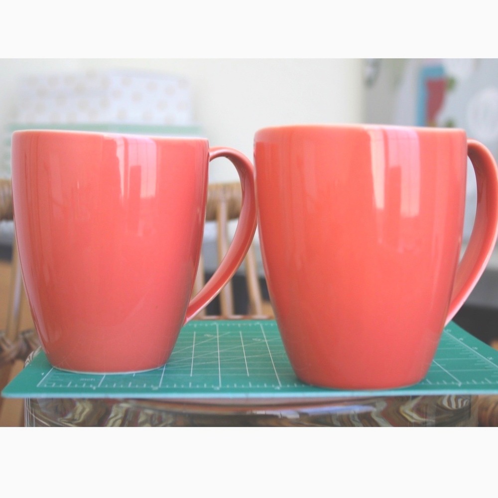 Lenox Kate Spade New York Summer Circle Coral Pink Coffee Mugs‎ Set of 2 Glossy